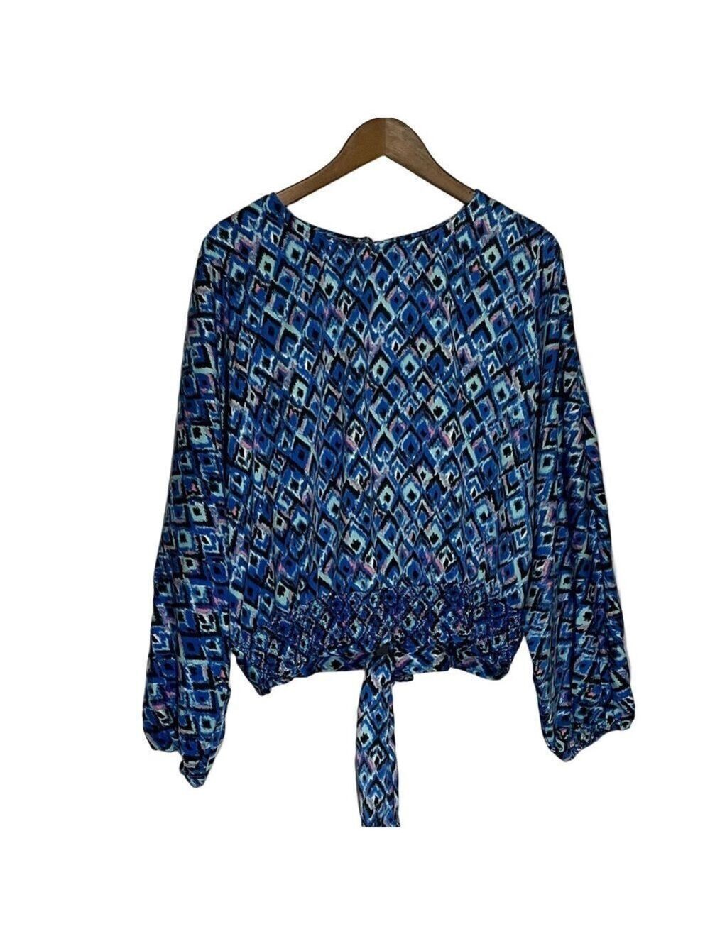 Marc New York Blue Patterned Dolman Sleeve Blouse Large